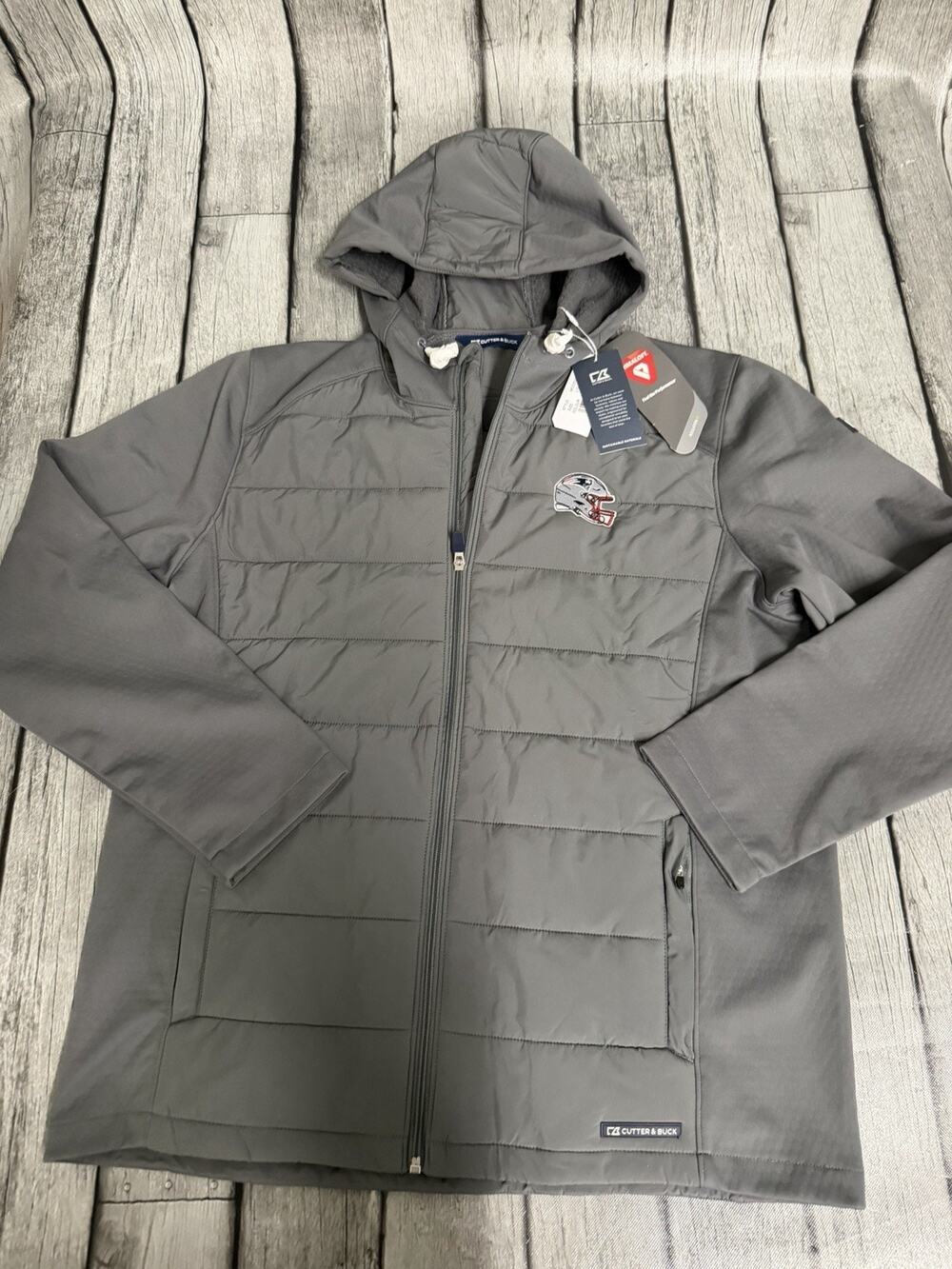NWT Men’s Cutter & Buck New England Patriots Evoke PrimaLoft Jacket Grey Large